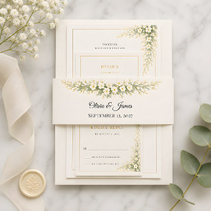 Baby's Breath Elegant Floral Invitation Belly Band