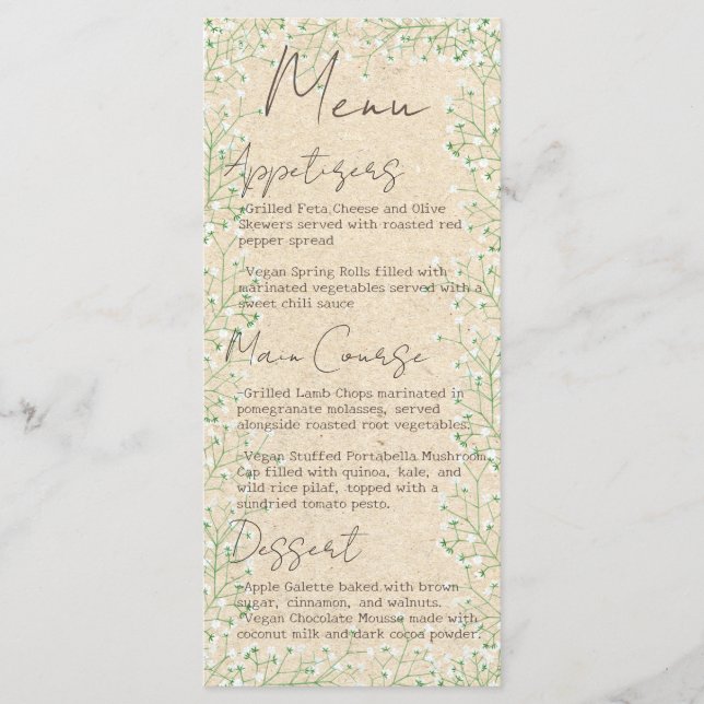   Baby's Breath Elegant Floral Rustic Boho Wedding Menu (Front)