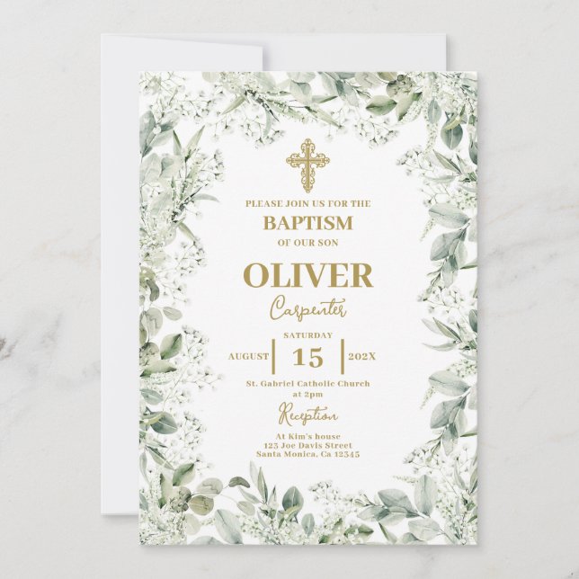 Baby's Breath Floral Baptism Invitation (Front)
