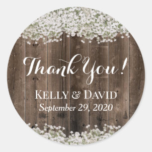 Baby's Breath Floral Barn Wood Rustic Wedding Classic Round Sticker