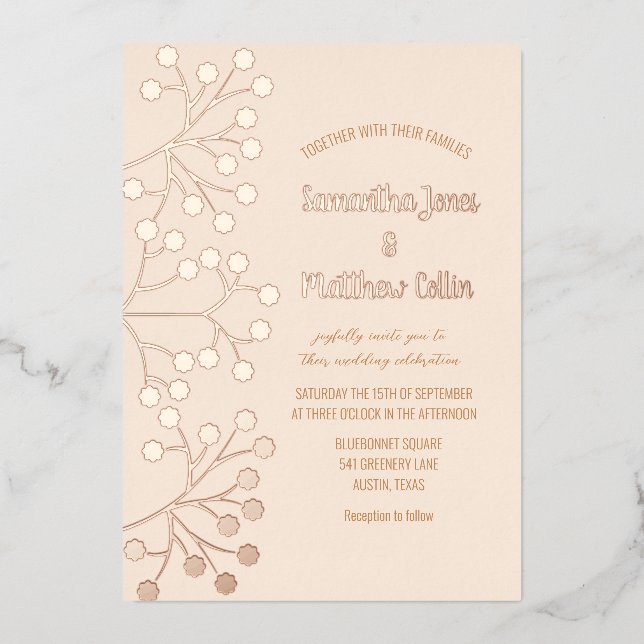 Baby's Breath Floral Blush Pink Gold Foil Wedding (Front)