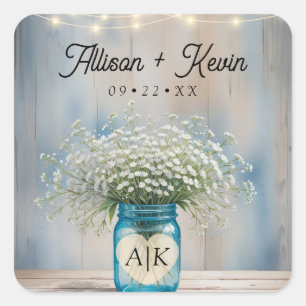 Baby's Breath Floral Country Wedding Monogram Square Sticker