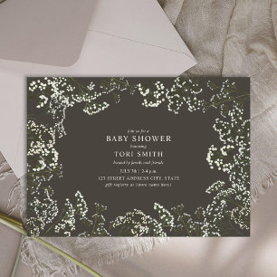 Baby's Breath Floral Dark Baby Shower Invitation