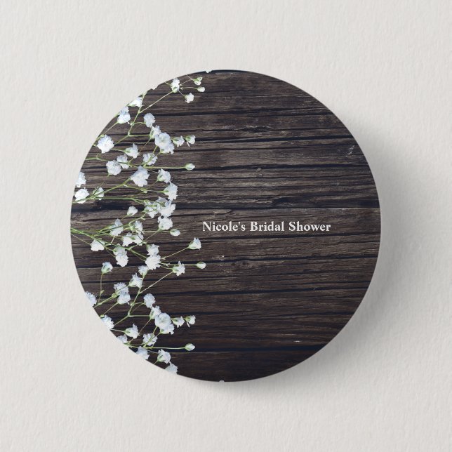 Baby's Breath Floral & Dark Rustic Wood 6 Cm Round Badge (Front)