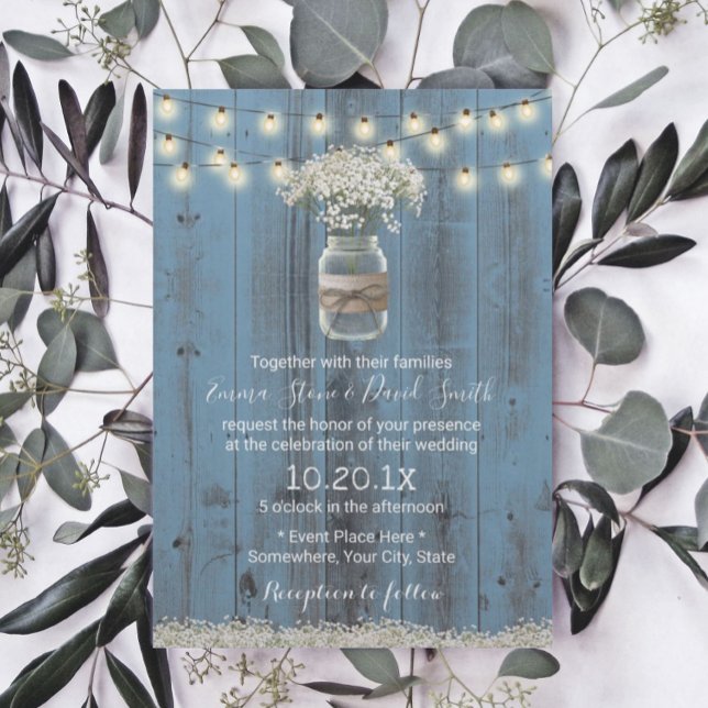 Baby's Breath Floral Dusty Blue Rustic Wedding Invitation (Creator Uploaded)