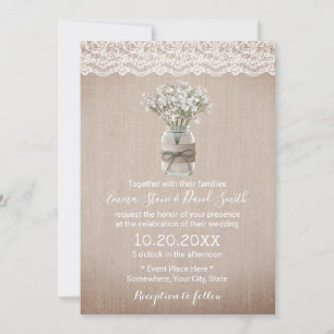 Baby's Breath Floral Jar Rustic Burlap Wedding Invitation