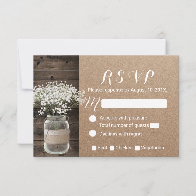 Baby's Breath Floral Jar Rustic Kraft RSVP (Front)