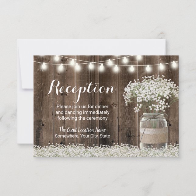 Baby's Breath Floral Jar Rustic Wedding Reception Invitation (Front)