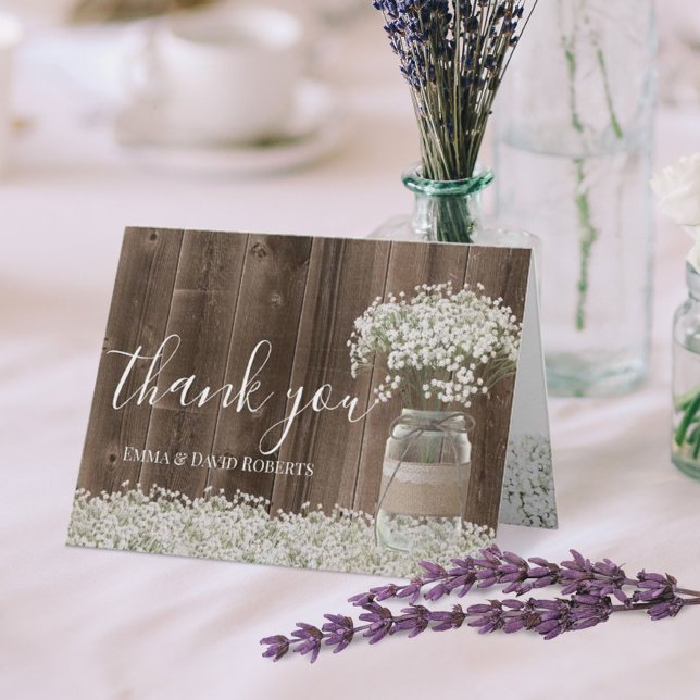 Baby's Breath Floral Jar Rustic Wood Thank You (Creator Uploaded)