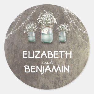 Baby's Breath Floral Mason Jar Rustic Wedding Classic Round Sticker
