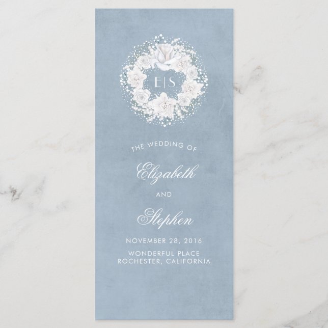 Baby's Breath Floral Monogram Dusty Blue Programs Programme (Front)