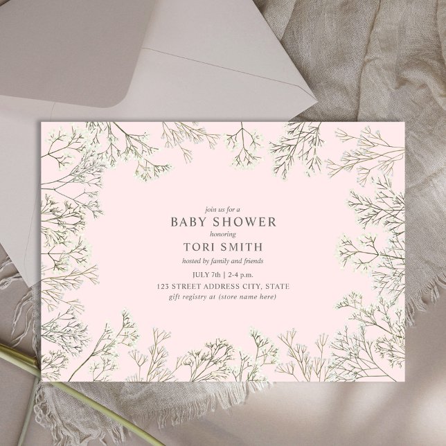 Baby's Breath Floral Pink Baby Shower Invitation (Creator Uploaded)