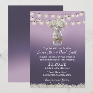 Baby's Breath Floral Purple Ombre Rustic Wedding Invitation