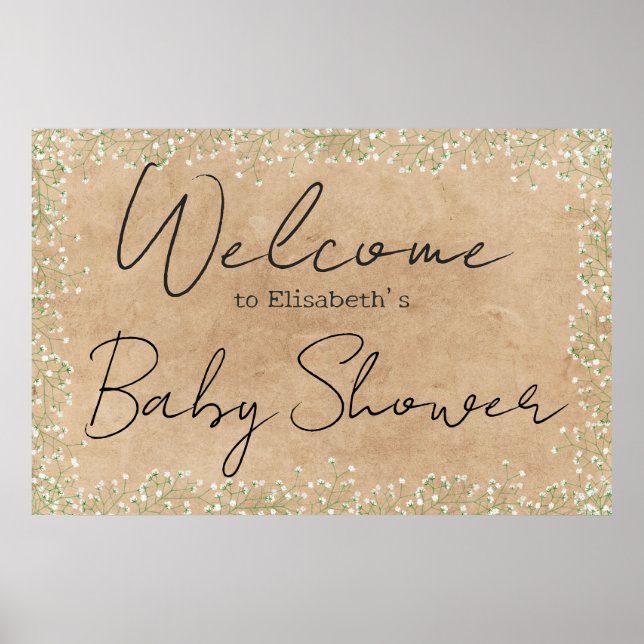    Baby's Breath Floral Rustic Baby Shower Welcome Poster (Front)