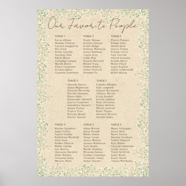  Baby's Breath Floral Rustic Wedding Seating Chart (Front)
