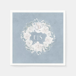 Baby's Breath Floral White and Dusty Blue Napkin