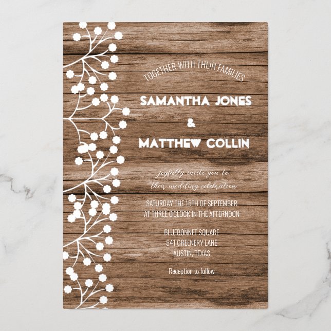 Baby's Breath Floral Wildflower Gold Foil Wedding (Front)