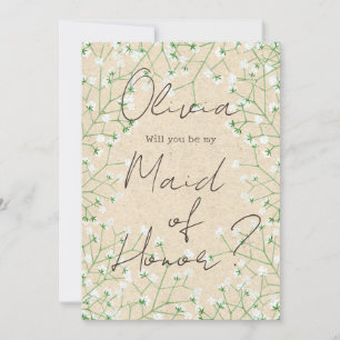 Baby's Breath Floral Will You Be My Maid of Honou Invitation