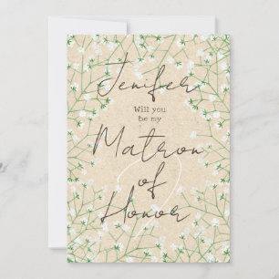 Babys Breath Floral Will You Be My Matron of Honou Invitation
