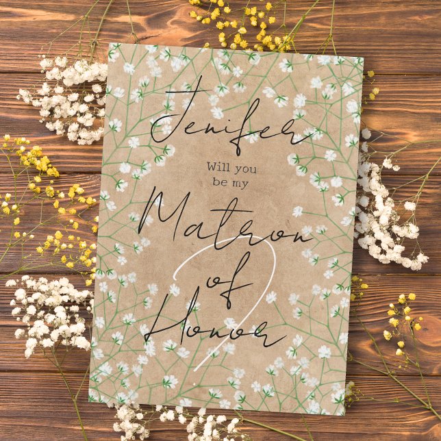 Babys Breath Floral Will You Be My Matron of Honou Invitation (Creator Uploaded)