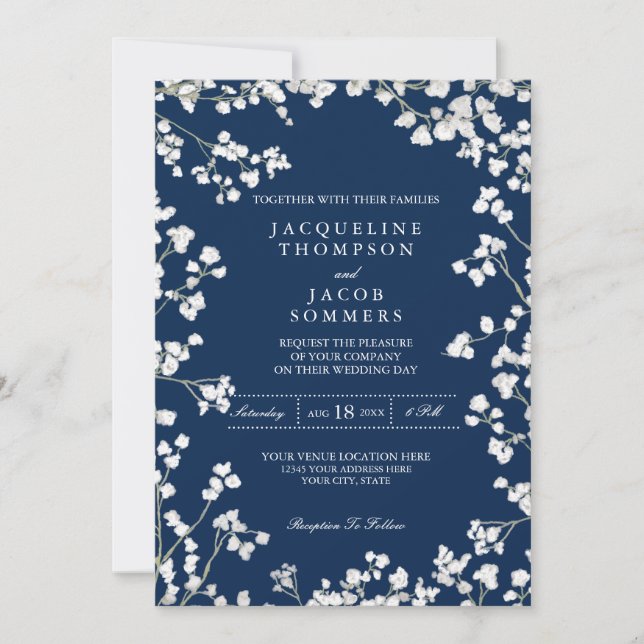 Baby's Breath Flower Wreath Rustic Country Wedding Invitation (Front)