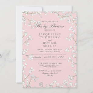 Babys Breath Flower Wreath Rustic Girl Baby Shower Invitation