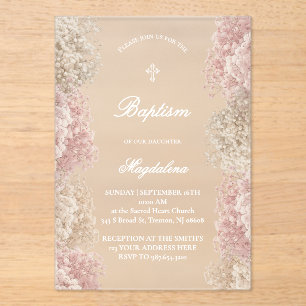 Baby's Breath flowers   baby girl Baptism Acrylic Invitations