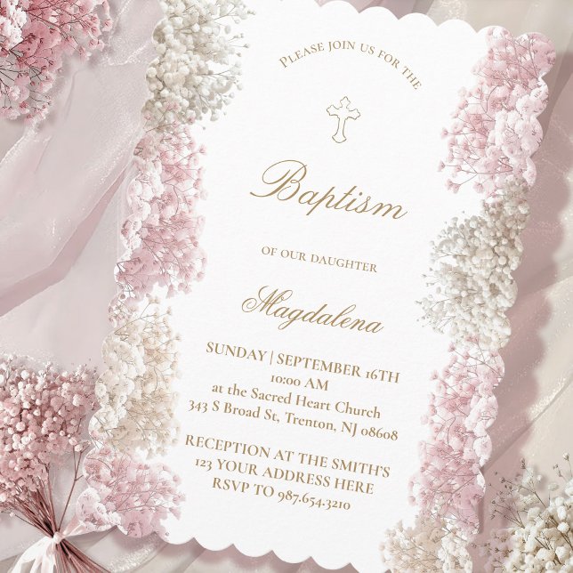 Baby's Breath flowers | baby girl Baptism Invitation (Creator Uploaded)