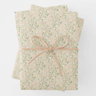    Baby's Breath Flowers Boho Chic Baptism Wedding Wrapping Paper Sheet