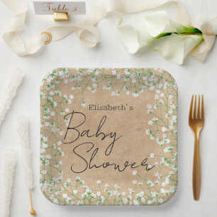 Baby's Breath Flowers Boho Farmhouse Baby Shower Paper Plate