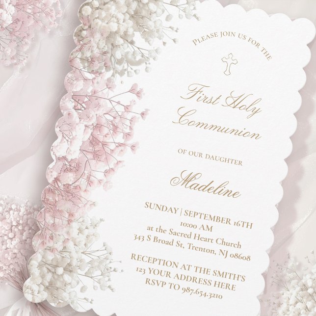Baby's Breath flowers First Communion Invitation (Creator Uploaded)