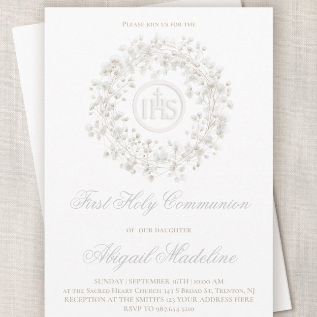 Baby's Breath flowers First Holy Communion Invitation (Creator Uploaded)