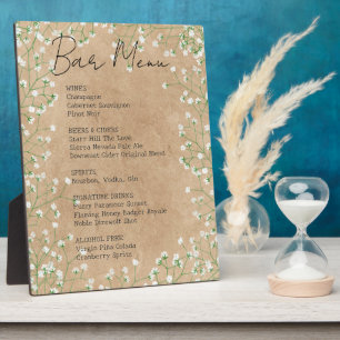 Baby's Breath Flowers Rustic Wedding Bar Menu Sign Plaque
