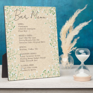Baby's Breath Flowers Rustic Wedding Bar Menu Sign Plaque