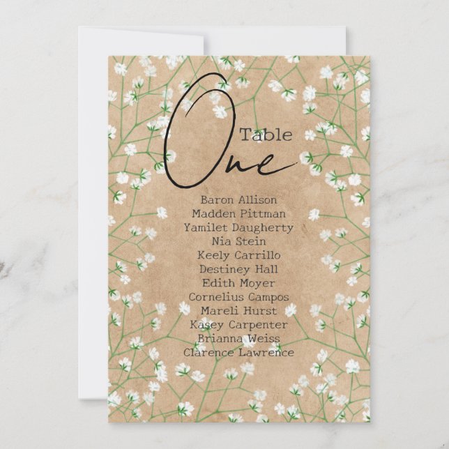 Baby's Breath Flowers Rustic Wedding Seating Chart Invitation (Front)