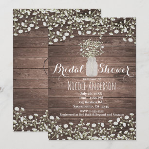 Baby's Breath Flowers Rustic Wood Bridal Shower Invitation