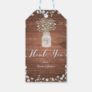 Baby's Breath Flowers & Wood Rustic Wedding Favour Gift Tags