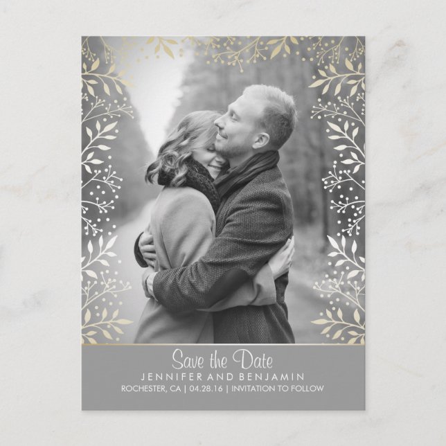 Baby's Breath Foil Photo Save the Date Announcement Postcard (Front)