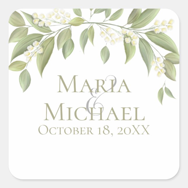 Baby's Breath Foliage Leaves Elegant Greenery Square Sticker (Front)