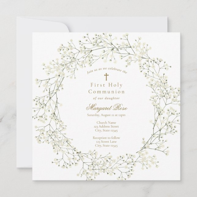 Baby's Breath Girl Communion Invitation (Front)