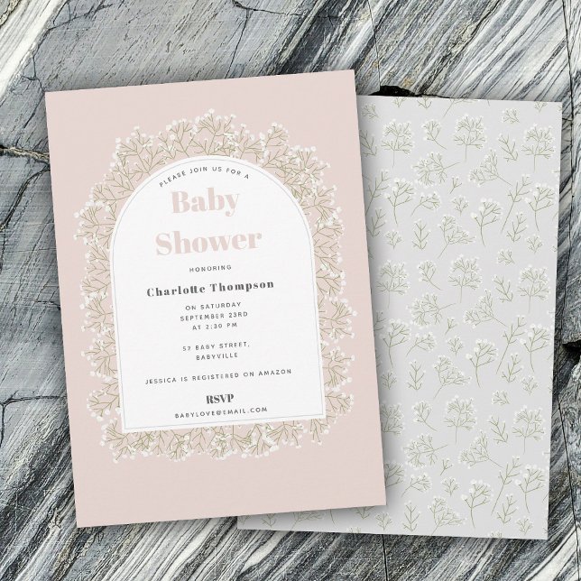Baby's Breath Girl Pink Gypsophila Baby Shower Invitation (Baby's Breath Girl Pink Gypsophila Baby Shower Invitation)