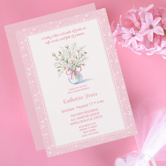 Baby's Breath Glitter Baby Shower Invitation