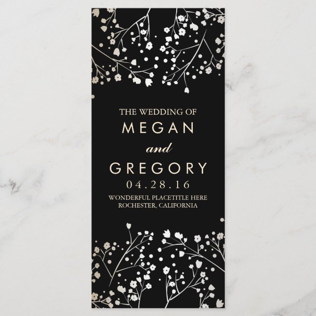 Baby's Breath Gold and Black Wedding Programs Programme (Front)