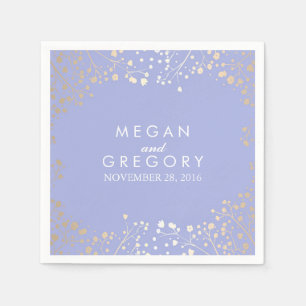 Baby's Breath Gold and Lavender Floral Wedding Napkin