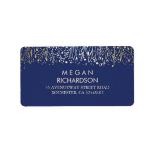 Baby's Breath Gold and Navy Florals Wedding Label