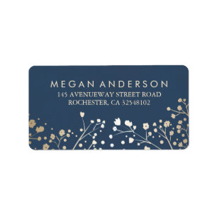Baby's Breath Gold and Navy Wedding Label