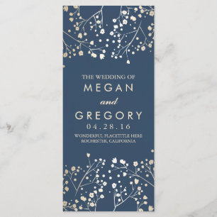 Baby's Breath Gold and Navy Wedding Programs Programme