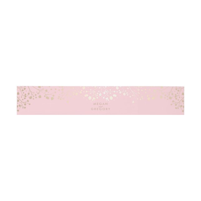 Baby's Breath Gold and Pink Wedding Invitation Belly Band (Flat)