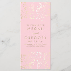 Baby's Breath Gold and Pink Wedding Programs Programme