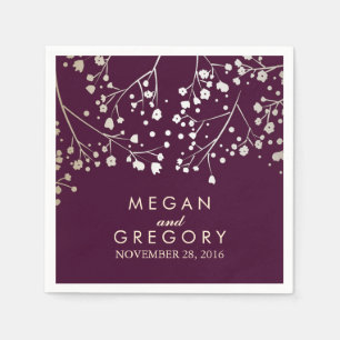 Baby's Breath Gold and Plum Wedding Napkin